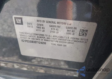 2013 Chevrolet Cruze 1Lt Auto из США, поврежденный, VIN 1G1PC5SB3D7124299